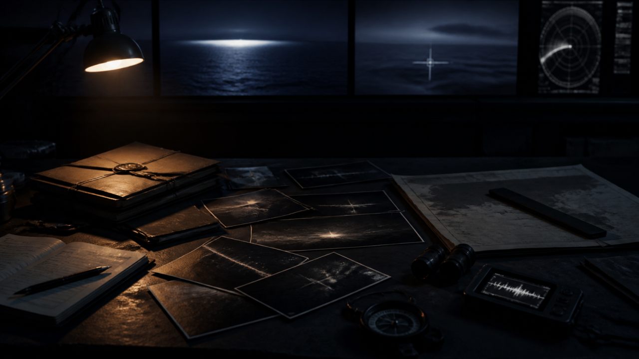 A dark evidence table overlooks infrared and radar views of the Gulf of Aden.