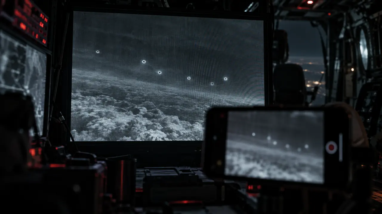 A phone records six ambiguous infrared contrasts from an airborne sensor display