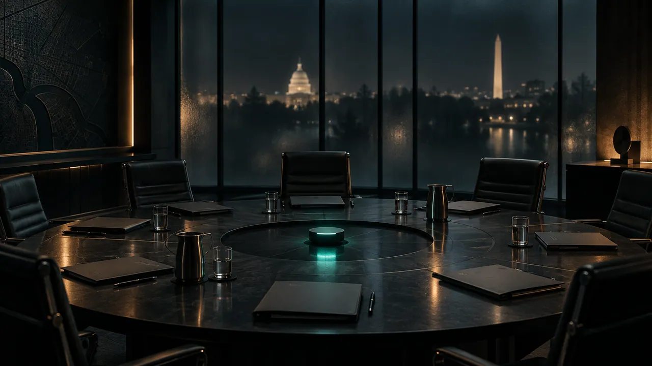 AI-generated conceptual illustration of an empty government advisory meeting room.