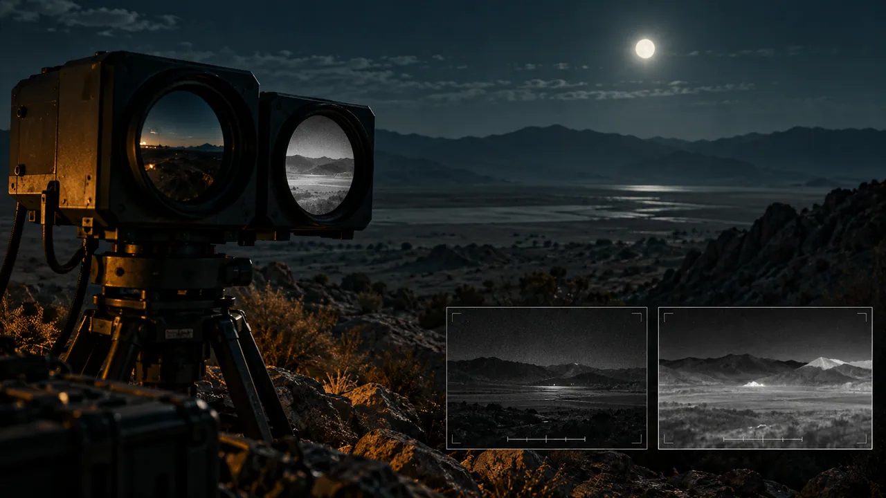 AI-generated conceptual dual-sensor instrument; not PR141 footage.