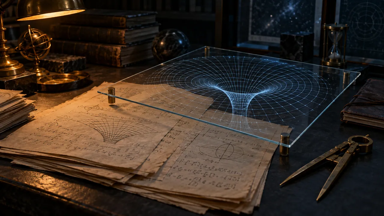 AI-generated conceptual spacetime diagram and archival papers; not an operational device.