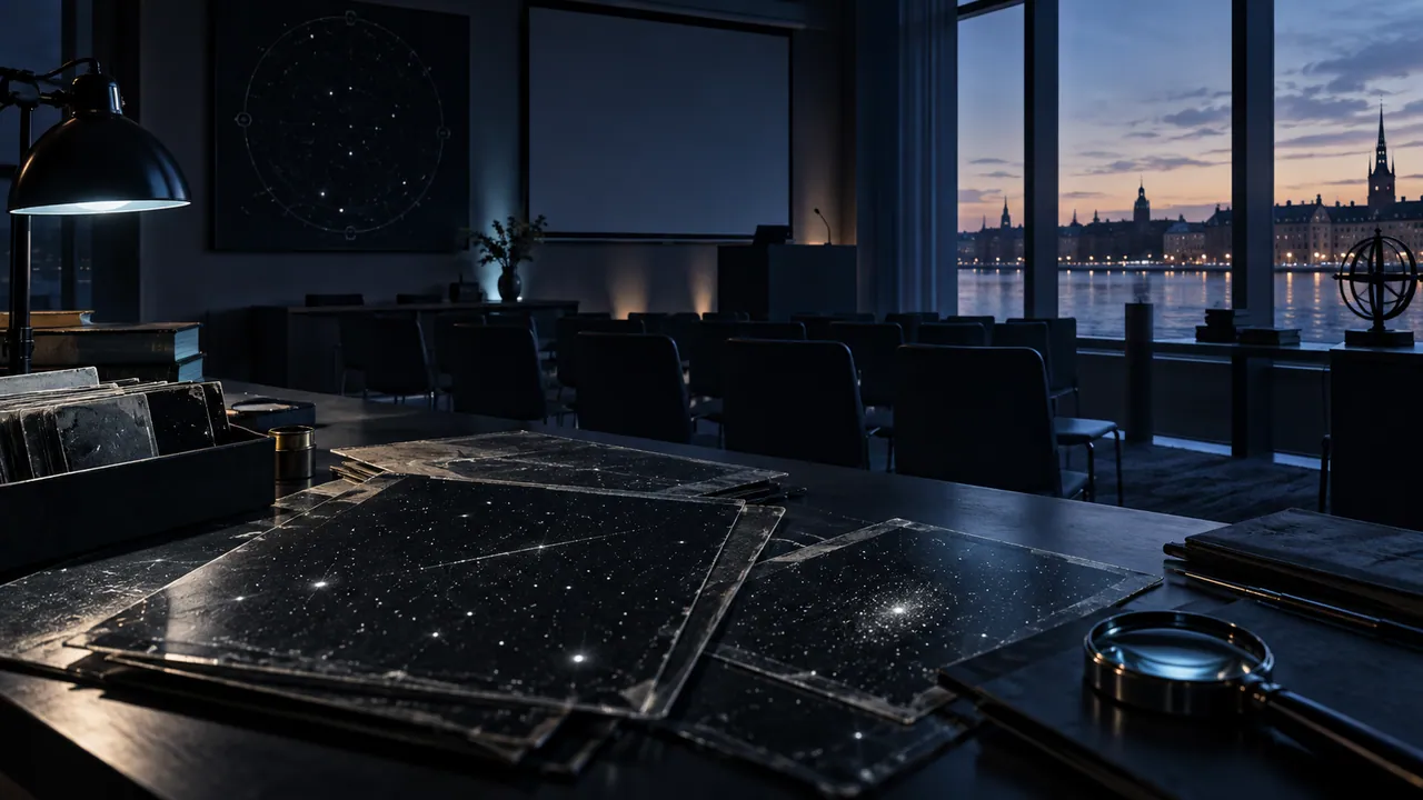 AI-generated conceptual research room with astronomical plates; not the Nordita venue