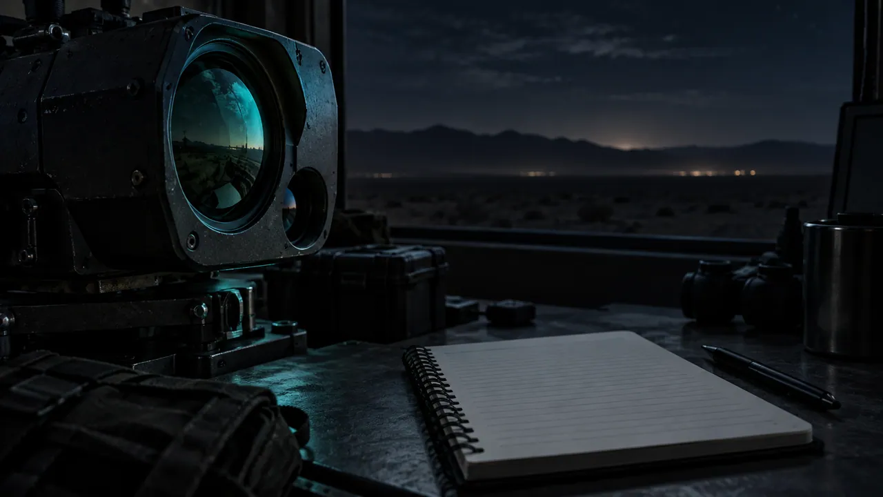 AI-generated conceptual optical sensor and notebook; not PR135 equipment or footage