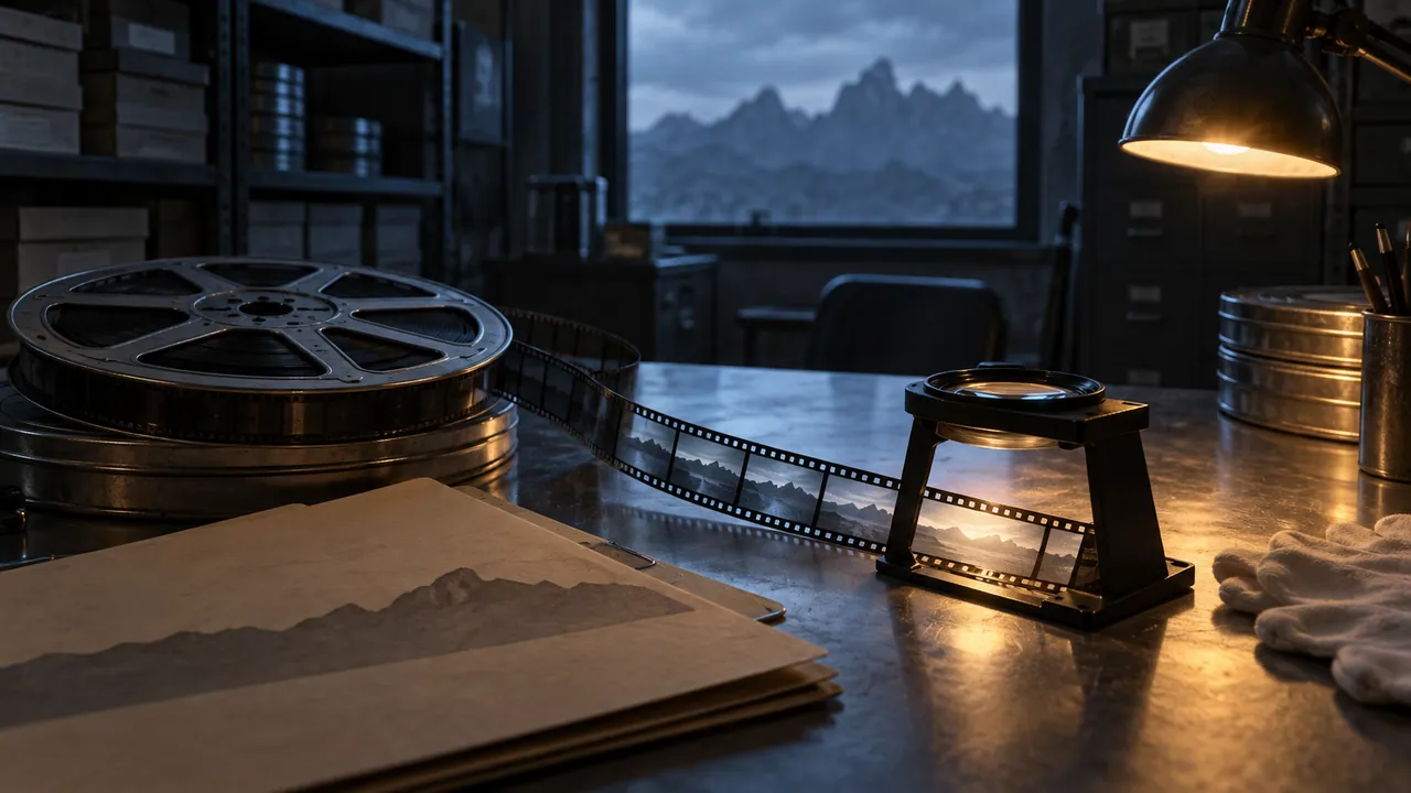 AI-generated conceptual illustration of archival film inspection