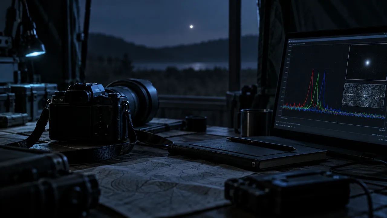 AI-generated concept illustration of a camera and photometry workstation; not an actual COPP result